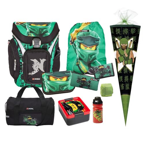 Familando Ninjago Schulranzen Set für Jungen mit Schultüte 85 cm und Sporttasche – Ergonomisch, robust – 16 L Volumen, wasserabweisend – Mit Brust- und Hüftgurt – Komplettset 1. Klasse Grundschule