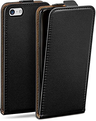 moex Flip Case für iPhone 5c Hülle klappbar mit 360 Grad Schutz, Handyhülle mit Displayschutz, PU Leder Handytasche Lederhülle, Flip Case Cover Klapphülle, Schwarz