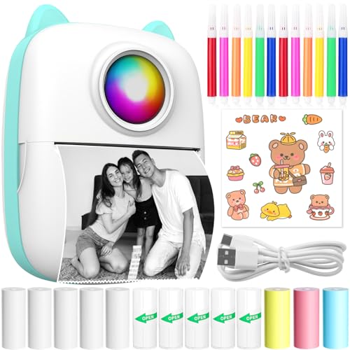 CYJJYZ Mini Drucker Tragbarer Thermodrucker Wireless Bluetooth Mini Fotodrucker Smartphone Taschendrucker Mobiler Fotodrucker Kompatibel mit iOS und Android für Notizen, Journal, Fotos (Blau)