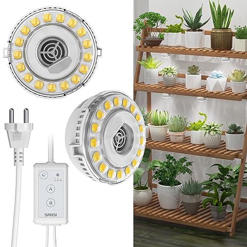 SANSI LED Pflanzenlampe, 10W (entspricht 150 Watt), Vollspektrum-2-Kopf Lampe für Zimmerpflanzen, hängende Pflanzenlichter mit time-Schalter für Zimmerpflanzenregal, Gewächshaus, Hydrokultur