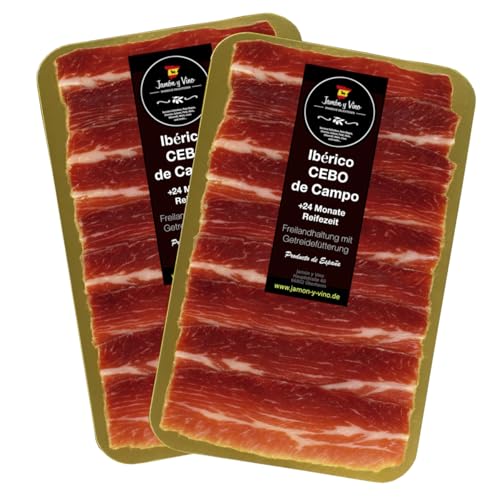 2x150g Iberico Schinken Reserva Cebo de Campo | +24 Monate gereift | Freilandhaltung | in Scheiben geschnitten | lagenweise durch Folie getrennt