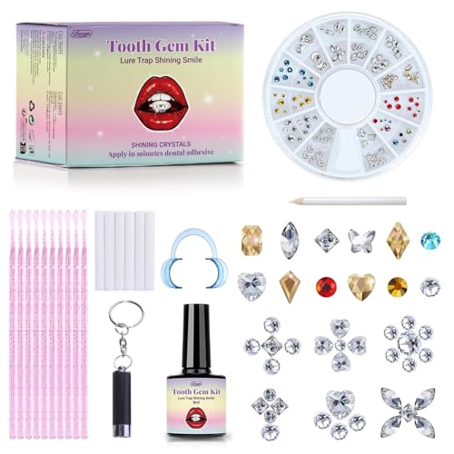 Tpyag Tooth Gem Kit,Zahn Edelstein Set,DIY Krystal Dekoration für Zahn,Shinning Tooth Abnehmbare Zahn Ornamente,Schmuck Zubehör für Zahn mit Kleber,Für Party Daliy Leben,Zahnschmuck Kleber(B)