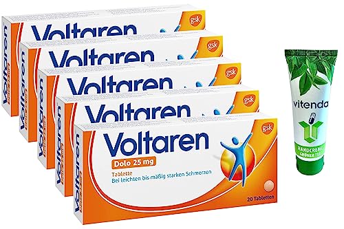 Voltaren Dolo 25 mg 5x20 Tabletten inclusiven einer Handcreme von vitenda - bei Muskel- und Rückenschmerzen