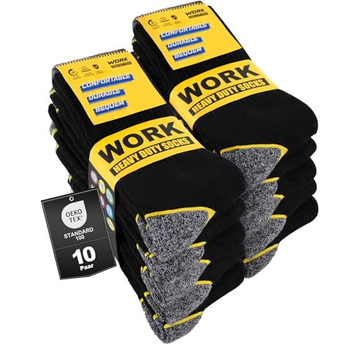 Effeet 10 Paar Arbeitssocken Herren Socken, Gepolsterte Verstärkte WORK Socken, Atmungsaktiv Funktionssocken mit Komfortbund, Lange Work Socks 43-46