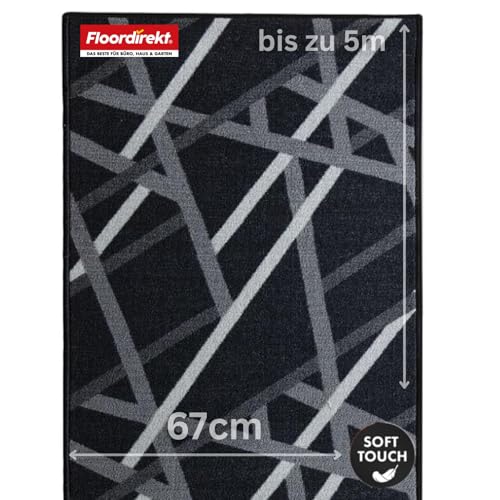 Floordirekt Teppich Läufer Printed - Teppichläufer auf Maß - Meterware - Flurteppich - Küchenläufer - Teppich für Küche, Flur & Wohnzimmer (Anthrazit, 67 x 150 cm)