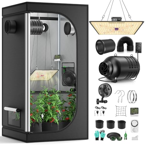 MINENICE Growzelt Komplettset mit M1000 LED Vollspektrum Grow Lampe 60x60x140cm Grow Tent 4