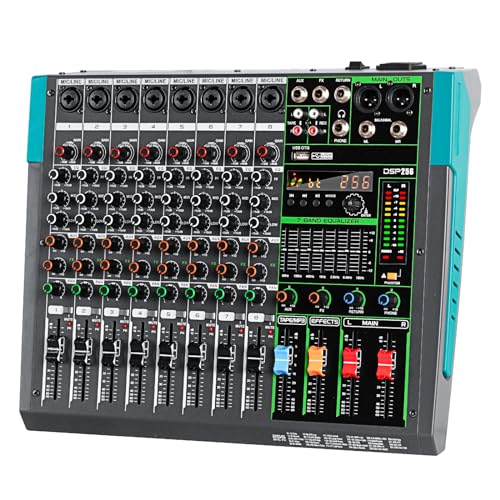 Depusheng PA8 Professional Audio Mixer Soundboard Console Desk System Interface 8 Channel Digital USB Bluetooth MP3 Computer Input 48V Phantom Power Built-in 256 Reverb Effect, Black