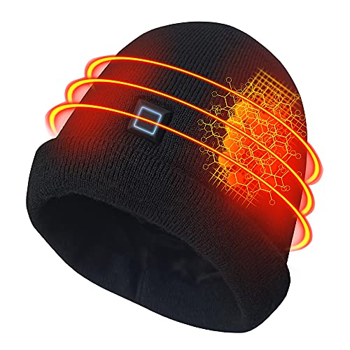 LPCRILLY Batteriebeheizte Mütze Fieberhut elektrisch wiederaufladbar, Outdoor-Wintersport beheizte Mütze Schwarze