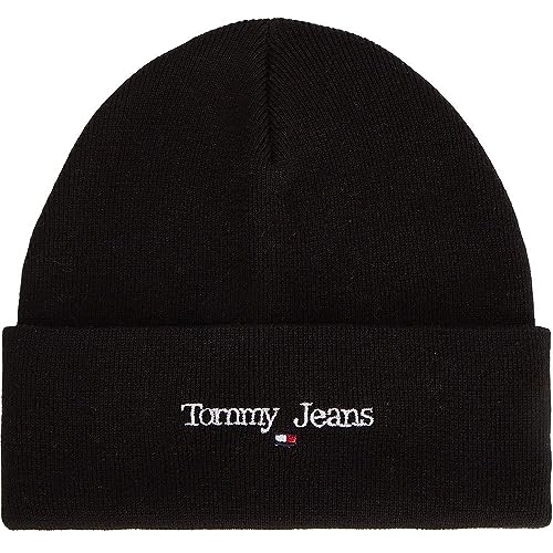 Tommy Jeans Herren Strickmütze Sport Beanie mit Logo, Schwarz (Black), Einheitsgröße