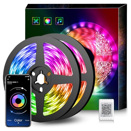 LED Strip 20m, Bluetooth LED Streifen 20m RGB LED Lichterkette Streifen Licht mit Fernbedienung und App,16 Mio. Farben, RGB LED Strip Beleuchtung Leiste Band für Schrankdeko, Zuhause