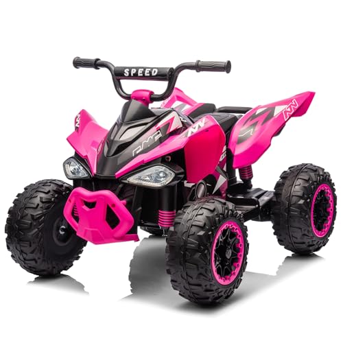 LALAHO Kinder Quad Elektro 12V Kinderquad, Kinderfahrzeug mit LED-Scheinwerfern, Musik & Hupe, Elektroauto mit 4 rutschfeste Räder & langsamer Start, für Kinder 3–8 Jahre alt (Rosa)