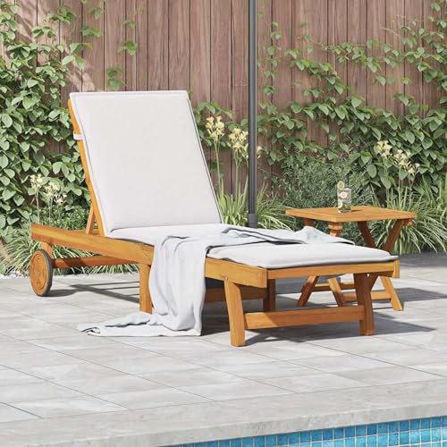 Homgoday Akazienholz Sonnenliege mit Verstellbarer Rückenlehne und Beistelltisch - Gartenm?Bel Model3325199