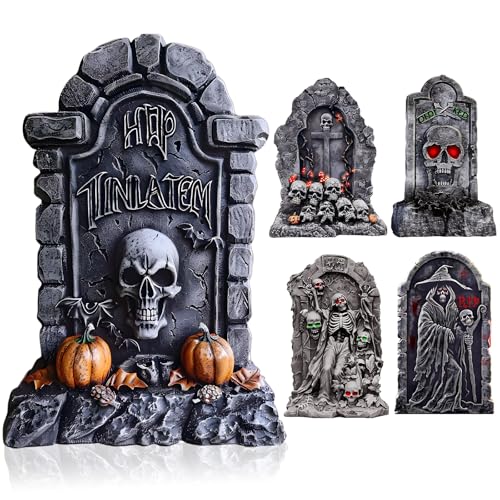 BEAUTLOHAS. 63CM Halloween Grabstein Dekoration 5 Stück Groß Halloween Deko Garten Plastic Board Heavy Duty Graveyard Dekorationen Grabsteine im Freien Hof Lawn Garden