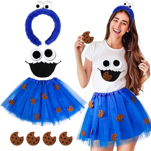 iZoeL krümelmonster kostüm Damen Mädchen, Cookie Haarreif Tutu Rocke mit Cookie Monster aufkleber Karneval Kostüm Accessorie, Damen Mädchen Kostüm karneval Fasching Mottoparty