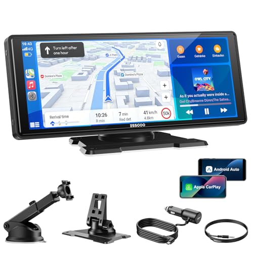 ESSGOO Carplay Android Auto Display,10.26 Zoll Apple Carplay Bildschirm für AirPlay/Mirror Link,Car Multimedia Player mit Wireless Touchscreen,GPS Navigation,Bluetooth5.3,AUX,Autoradio,Sprachassistent