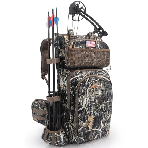 FunVZU Jagdrucksäcke für Herren, Satteljagdtasche mit Bogenhalter, großer Compoundbogen Jagdrucksack & Seesäcke, Hirschjagd Rucksack mit Gewehrhalter (Sumpfschilf)
