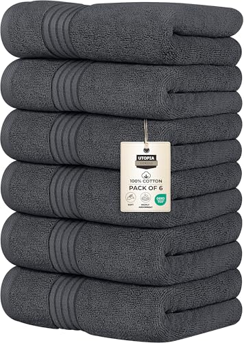Utopia Towels - Premium Handtücher - 100% gekämmte, ringgesponnene Baumwolle, ultraweich und sehr saugfähig, Dicke Handtücher 41 x 71 CM's, hochwertige Handtücher (6er-Pack, Grau)