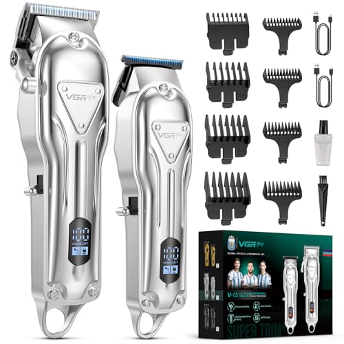 Vgrpro Haarschneidemaschine, Schnurlose Haarschneider Herren und Trimmer Herren Set, Haarschneide set mit langer Akkulaufzeit, elektrischer Haartrimmer für die Familie,Barbier, Friseur (Silber)