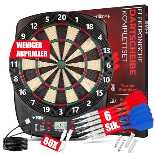 BULL CRAFT Power Series Mk III – [ORIGINAL TURNIERSTANDARD] – Profi Dartscheibe Elektronisch - Deutsch, Komplettset inkl. Dartpfeile, Elektronische Dartscheibe - Kabellos Nutzbar