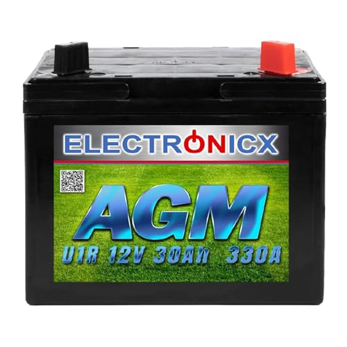 Rasentraktor Batterie AGM Batterie 12V 30Ah AGM Akku für Rasenmäher Batterie 30 Ah Aufsitzmäher Rasenmähertraktor Plus Rechts U1R 330A Starterbatterie