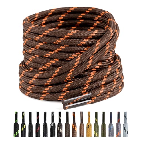 Puzeam 2 Paar - Stiefel Schnürsenkel Rund [4.5mm], reißfeste Schuhbänder für Wanderschuhe, Arbeitsschuhe, Wanderstiefel, Damen & Herren Ersatz Schnürsenkel Hellbraun Orange 160