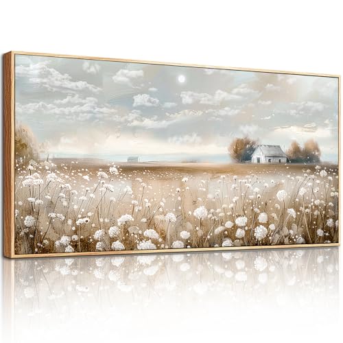 hyidecorart Wandbilder Wohnzimmer Groß, 50x100 cm Vintage Landhäuschen Leinwandbilder mit Rahmen, Natur Wanddeko Aesthetic Schlafzimmer Büro Flur Esszimmer Arbeitszimmer Treppe