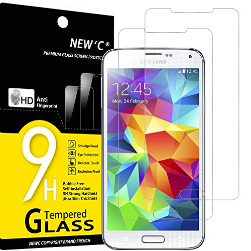 NEW'C 2 Stück für Samsung Galaxy S5 für Panzerglas, Frei von Kratzern, 9H Härte, HD Displayschutzfolie, 0.33mm Ultra-klar, Ultrabeständig