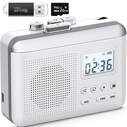 Portable Cassette Player Gracioso tragbarer Kassettenrekorder-Konverter, Kassette zu MP3 über SD-Karte, Kassettenrekorder mit 1000-mAh-Akku, integriertes Mikrofon und Lautsprecher, Kopfhöreranschluss