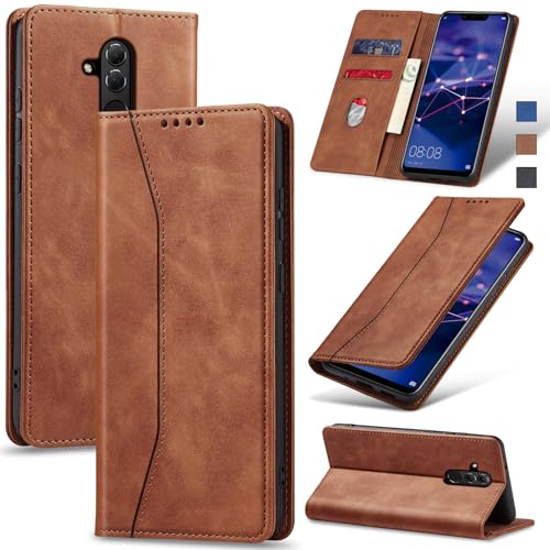 Jasonyu Handyhülle für Huawei Mate 20 Lite Hülle Leder Flip Klappbare Stoßfeste Magnetische Premium PU Leder Standfunktion Kartenfächern Schutzhülle Klapphülle für Mate 20 Lite,Braun