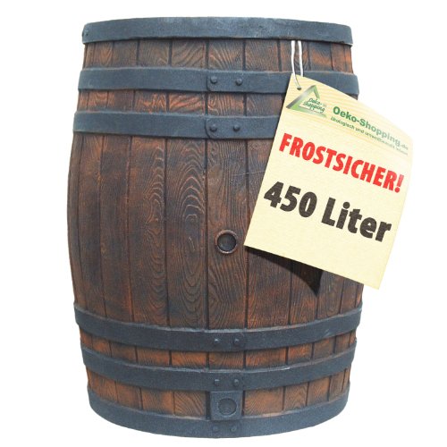 REGENTONNE REGENFASS WASSERFASS REGENWASSERBEHÄLTER REGENWASSERFASS GARTENFASS Eichenfass (450L) Braun