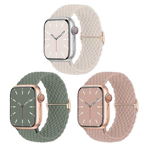 Geflochtenes Armband Kompatibel mit Apple Watch 38mm 40mm 41mm 42mm, Nylon Elastisches Dehnbares Band für Apple Watch 11 10 9 8 7 6 5 4 3 2 1 SE 3/2/ 1, 3 Stück