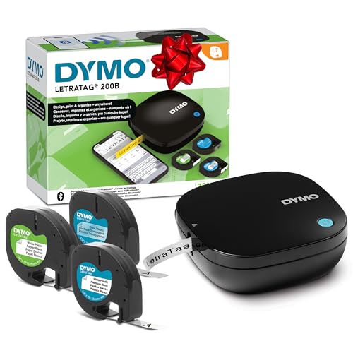 DYMO LetraTag 200B-Beschriftungsgerät mit Bluetooth | kompakter Etikettendrucker | verbindet Sich über Wireless Bluetooth-Technologie mit iOS und Android | inklusive 3 x Schriftband