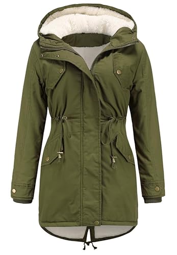 Miaikvs Damen Parka mit Kapuze Fleece gefüttert Winter gepolstert winddicht warm(grün,XL)