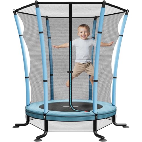 JUMMICO Trampolin Kinder mit Sicherheitsnetz Ø145cm, Indoor-/Outdoor Trampolin für Kinder ab 3 Jahre, Blau