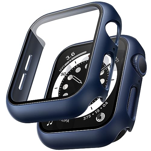 TAURI 2 Stück Harte PC Hülle für Apple Watch SE 3/2/1 /Series 6 5 4 44mm, [360° stoßfest] mit 9H Gehärteter Glas Displayschutz und Hoher Empfindlichkeit, Kratzfeste Schutzhülle - Blau