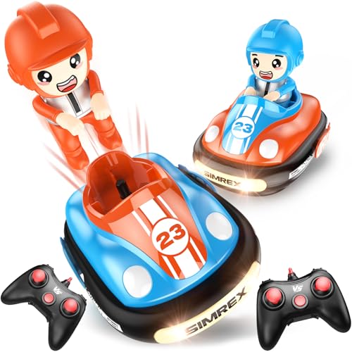 SIMREX Ferngesteuertes Auto 2er Set, Autoscooter ferngesteuert Kinder mit LED-Lichtern, Ton, Kampf Stunt Autos, perfekte RC Bumper Cars Kleinkind Spielzeug für Alter 3+ Jahre alte Jungen Mädchen