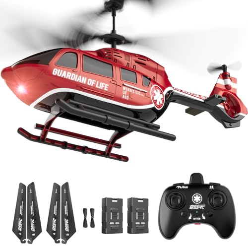 DEERC RC Helikopter, RC-Hubschrauber-Spielzeug, LED-Beleuchtung, 2 Batterien, Höhenhaltung&2,4-GHz-Steuerung, realistisches Rettungsdesign, Kinder und Erwachsene