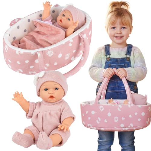 Kinderplay Babypuppe mit Trage und Zubehör – 30cm Puppe mit Decke, Kissen & Schnuller – realistische Puppen für Kinder ab 3 Jahren, Geschenk für Mädchen