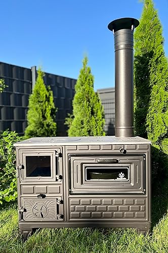 Outdoor-Küchenofen Terrassenofen 9 kW Kuzine Soba/Gartenküche Holzofen Ofen mit Holzkohle (Brennkammertür: Glas)