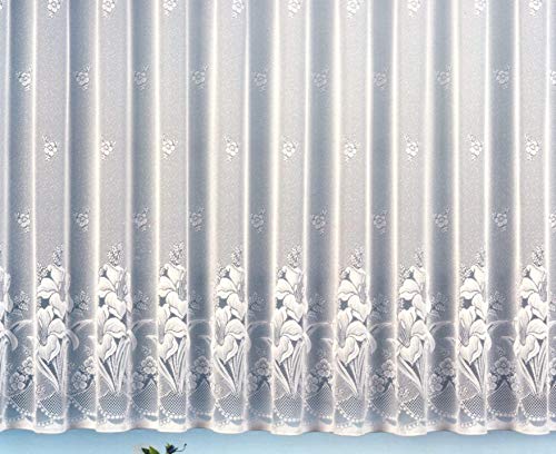 heimtexland Gardine Vorhang Jacquard Store mit Bleiband für schönen Fall weiß schönes Blumenmuster Allover mit Kräuselband/Universalschienenband HxB 145x300 cm für Fensterbreite 100-135 cm Typ43