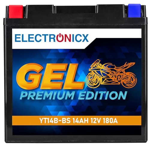 Electronicx GEL Motorradbatterie YT14B-BS – 12V 14Ah 180A – moderne Gel-Technologie, wartungsfrei, rüttelfest, langlebig, kompakt, zuverlässig – Ideal für Motorrad, Mofa, Roller, Quad und ATV