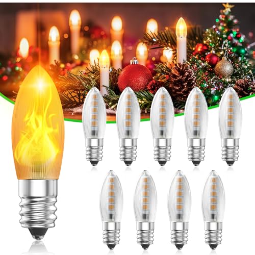 Lamptobe LED Glühbirne E10 0.3W Warmweiß 1800K LED Kerzen für Schwibbogen - AC 15V-55V Ersatzbirnen Glühbirne für Lichterkette und Schwippbögen, Nicht Dimmbar(10 Stück)
