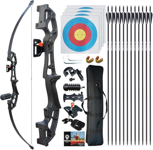Recurvebogen Pfeil und Bogen Erwachsene Set 30lb 40lb Sportbogen Anfänger Rechtshänder Bogenschießen Jagd Langbogen mit 12 Pfeil (schwarz, Rechte Hand, 30, Pfund)