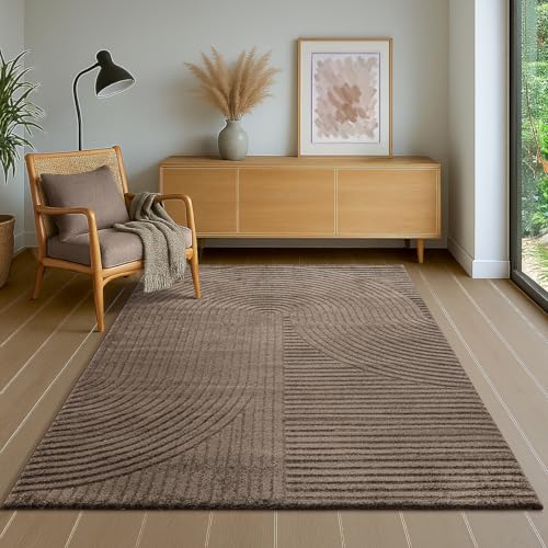 the carpet Everest - Moderner Kurzflor Teppich Hoch-Tief-Struktur, 3D-Effekt, weiche Oberfläche und hohe Flordichte, ideal für Wohnzimmer & Schlafzimmer, Panglao Design, Braun, 160 x 230 cm
