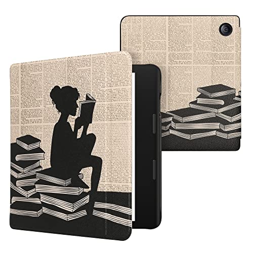 kwmobile Klapphülle kompatibel mit Tolino Epos 3 Hülle - eReader Case - Lesende Frau Schwarz Beige