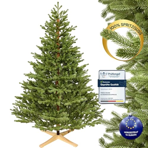 Premium Künstlicher Weihnachtsbaum 180 cm Scandinavian Spruce [100% Spritzguss] Tannenbaum Künstlich inkl. FSC zertifiziertem Holzständer I Christmas Tree Made in EU