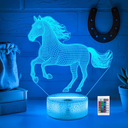 CoolGift Mart Pferd Nachtlicht, 3D LED optische Illusion Lampe mit Fernbedienung und Timer, Weihnachten Geburtstag Geschenke für Pferdeliebhaber Kinder Erwachsene