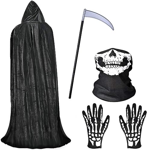 Faburo Halloween Umhang Set Halloween Gesichtsmaske Handschuhe Halloween Sense für Halloween Party Dekoration Cosplay (M)