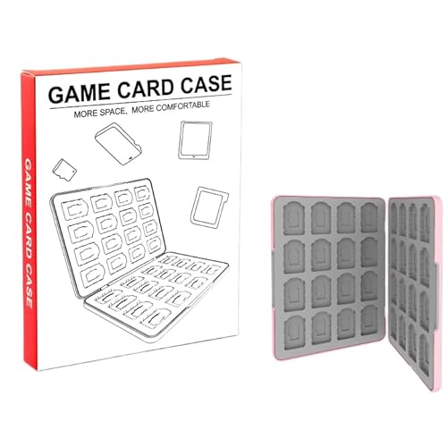 Lrocotanc Spiele Aufbewahrung für Switch – Game Card Box für Switch/Switch OLED/Lite, 32 Karten Slots, Stoßfeste Magnetische Silikon Schutzhülle für Spiele & Micro SD Karten (Rosa)