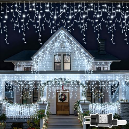 TRUMPETS Eisregen Lichterkette Außen, 5M 216LED Kaltweiß Eisregen Weihnachtsbeleuchtung mit Timer, IP44 Wasserdicht 8 Modi mit Stecker für Innen Aussen Balkon, Party, Hochzeit, Haus, Weihnachtsdeko